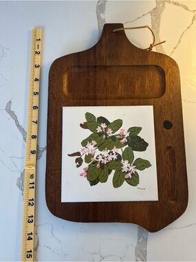 P. Howard Botanical Floral Ceramic Tile Art Wood Board 13x9 Vintage Wall Hanging